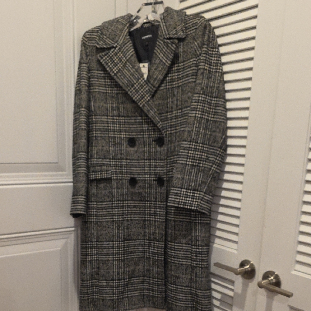 Express Black and White Trench Coat Timeless Elegance